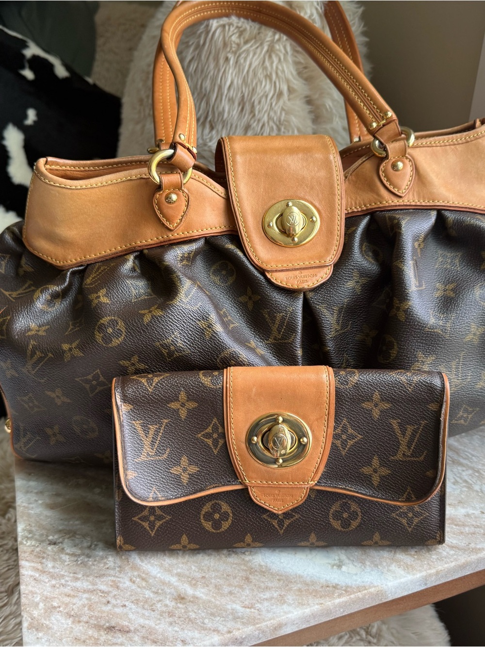 Louis Vuitton boetie with matching wallet
